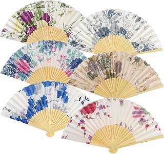 CYIOU 6 Pieces Folding Hand Fans Bamboo Folding Hand Fan Chinese Summer Hand Fans Suitable for Birthday Gifts Wall Decorat…