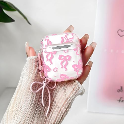 Miniatura 4 de Lovmooful Funda compatible con AirPods 21, lindo lazo de corazón transparente con bonito diseño de cadena de lazo para mujeres y niñas, funda