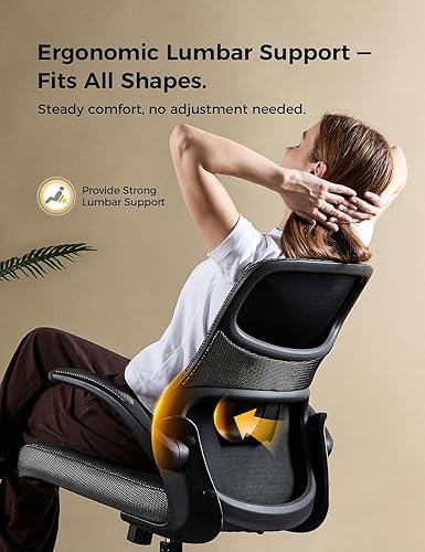 Miniatura 4 de Silla de oficina, sillas de escritorio ergonómicas de malla, cómoda silla de juegos para computadora con altura ajustable y reposabrazos abatibles,