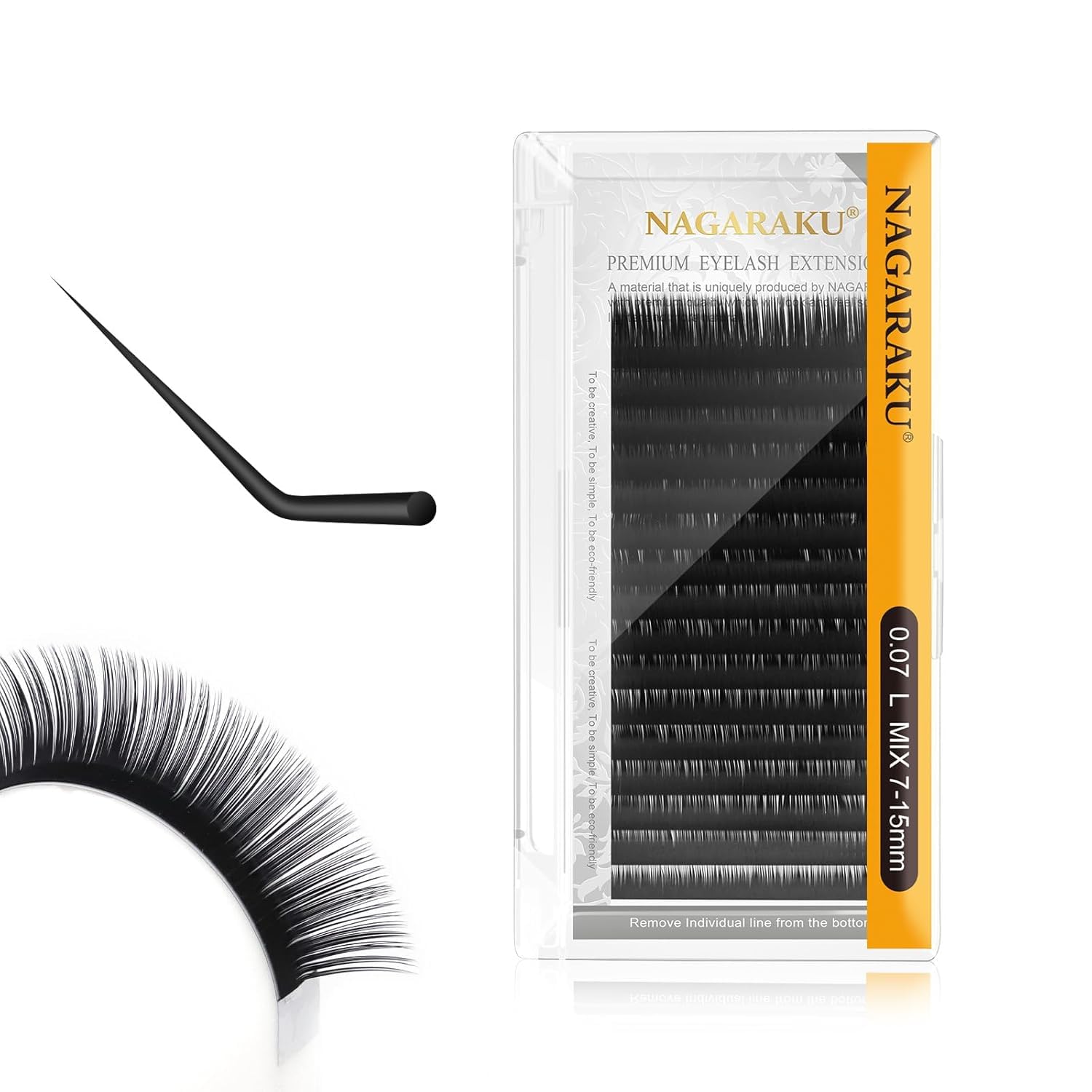 NAGARAKU Eyelash Extensions Individual Mega Volume Lashes Manual Fan 0.07mm L Curl 7-15mm Mix Tray Classic Matte Black Natural False Lash 16 Rows