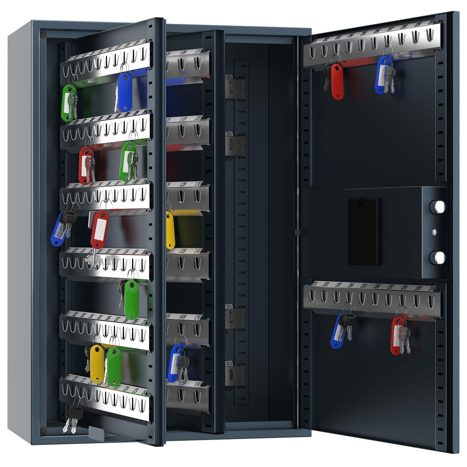 Profirst Armoire à clés Porter 300 Serrure électronique Ouverture d'urgence Acier Gris 15 Barres à Crochets réglables y Compris 300 Porte-clés GRATUITS Matériel de Fixation