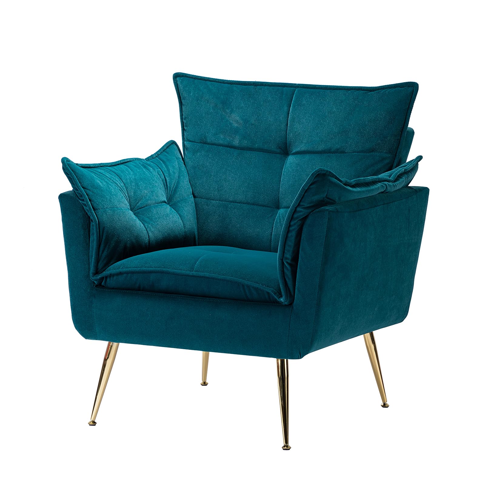 HULALA HOME Sessel gemütlich Lesesessel bequem mit goldenen Metallbeinen moderner Loungesessel aus Samt mit Dickes Sitzkissen für Wohnzimmer und Schlafzimmer, Dunkelgrün