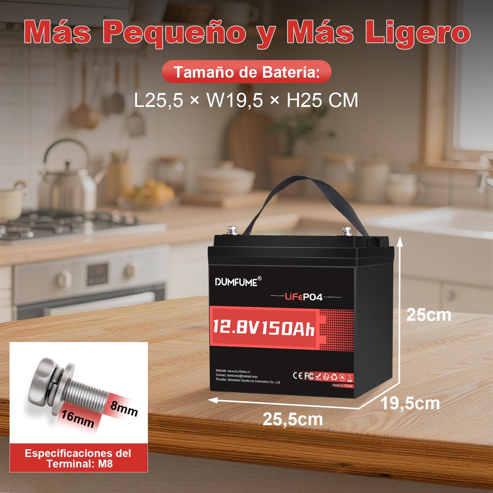 Bateria de Litio LiFePO4 12V 150Ah (1,92 kWh) para Caravana, | Protección 100A BMS, 15000 Ciclos Bateria LiFePO4 12V para Sistemas Placas Solares, Acampar, Emergencia Corte de Luz