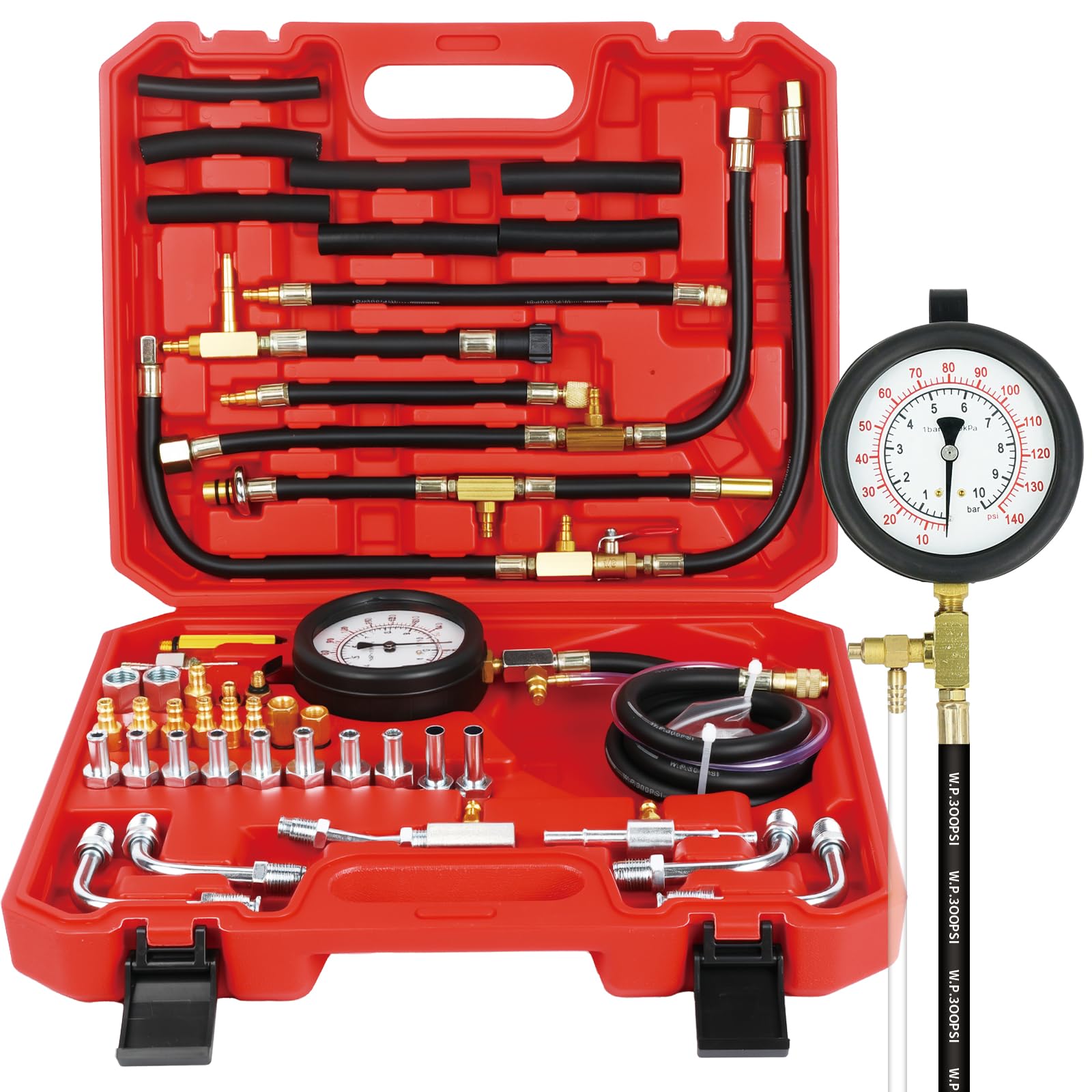 BELEY TU-443 Kit Tester Pressione di Iniezione Carburante con Adattatore e Manometro 0-140 PSI / 0-10 Bar