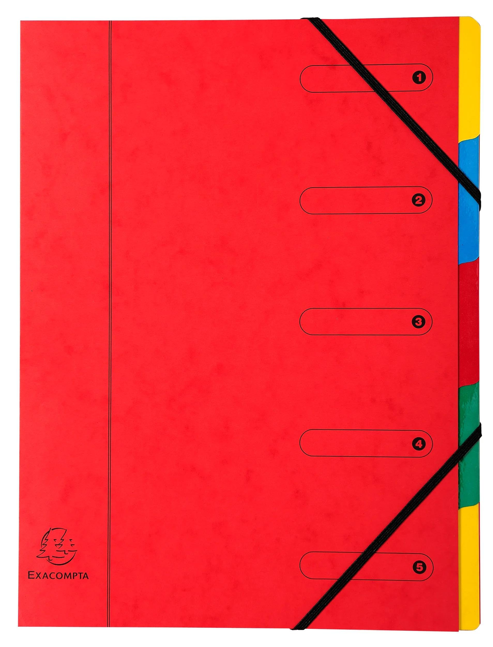 Exacompta - Réf. 5205E - Carton de 8 trieurs HARMONIKA - avec élastiques et fenêtres imprimées - couverture en carte lustrée - dos extensible - 5 compartiments - pour A4 - dim 24,5 x 32 cm - assorties