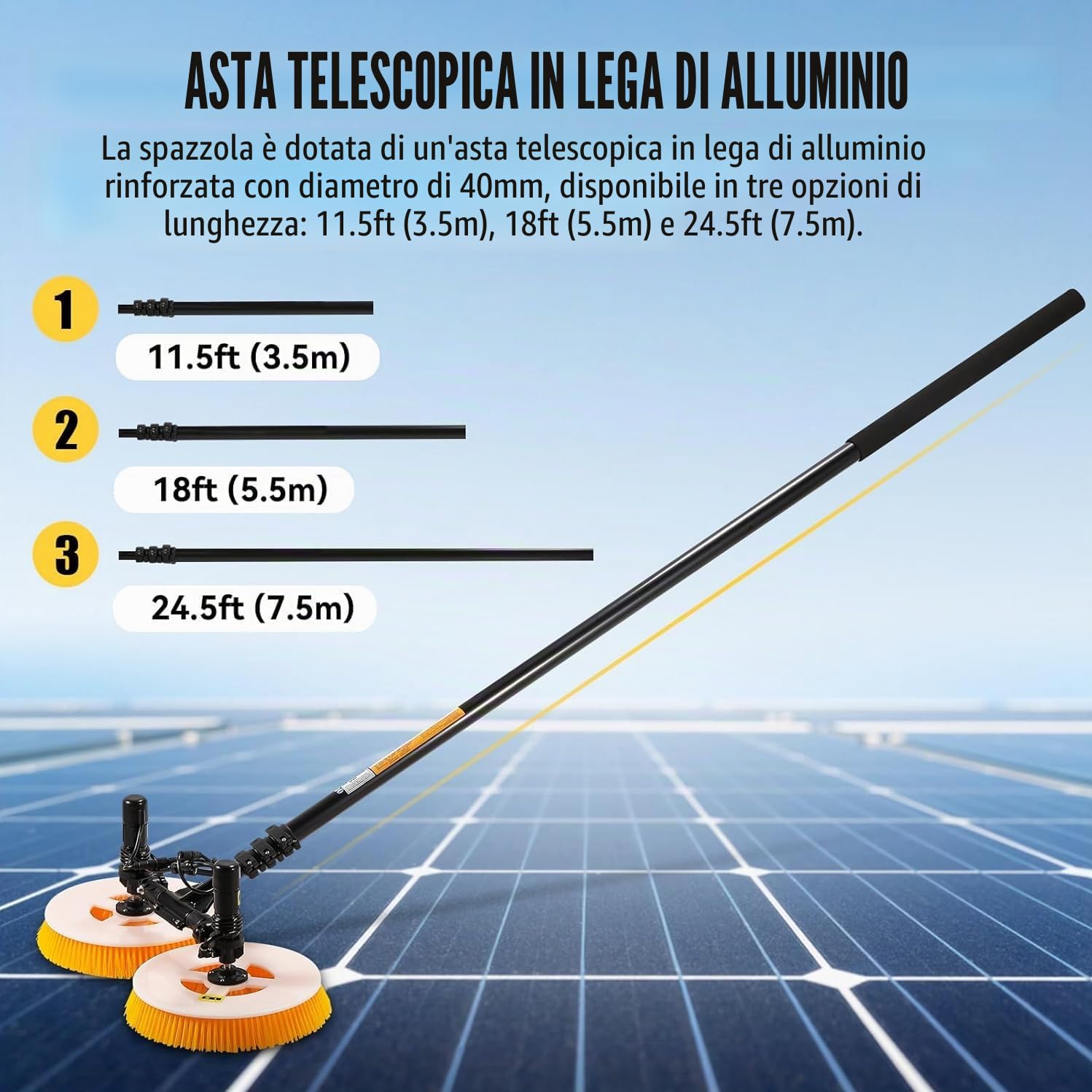 Macchina Elettrica per La Pulizia Dei Pannelli Fotovoltaici, Spazzola per La Pulizia a Spruzzo D'acqua per Pannelli Solari, Spazzola Rotante per La Pulizia Pannelli Fotovoltaici,3.5m-MainsElectricity