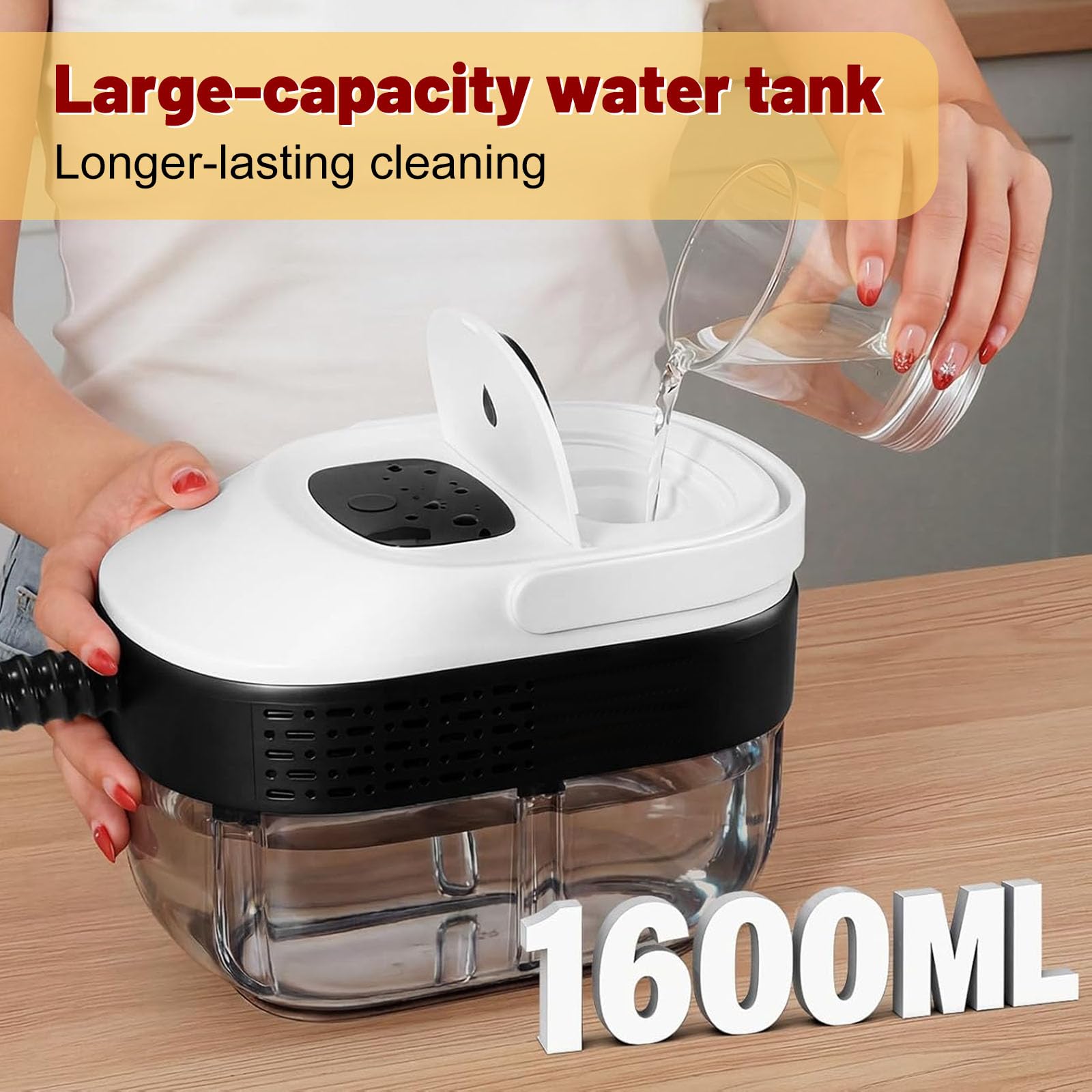 Limpiador a vapor portátil con 3 niveles de potencia, steam cleaner equipado con un depósito de 1600 ml, ideal para la limpieza a alta presión de cocinas, baños, ventanas y coches