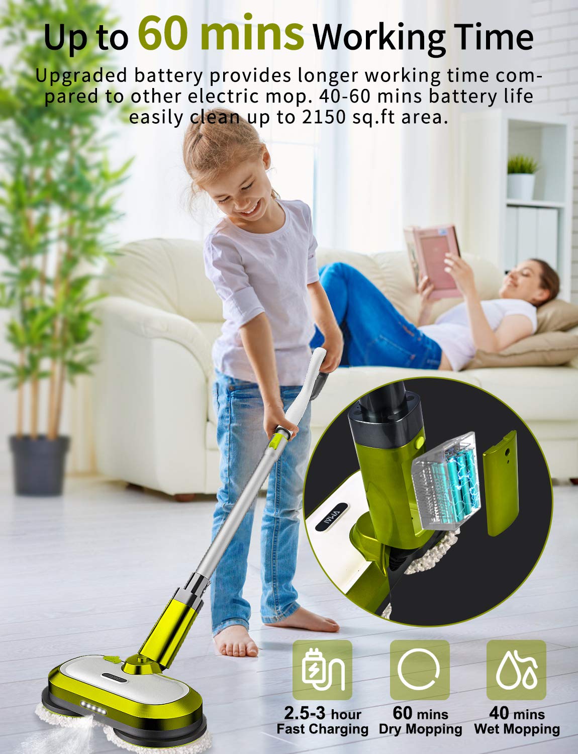 OGORI Electric Mop, Cordless Electric Spin Mop Hardwood Floor Cleaner
