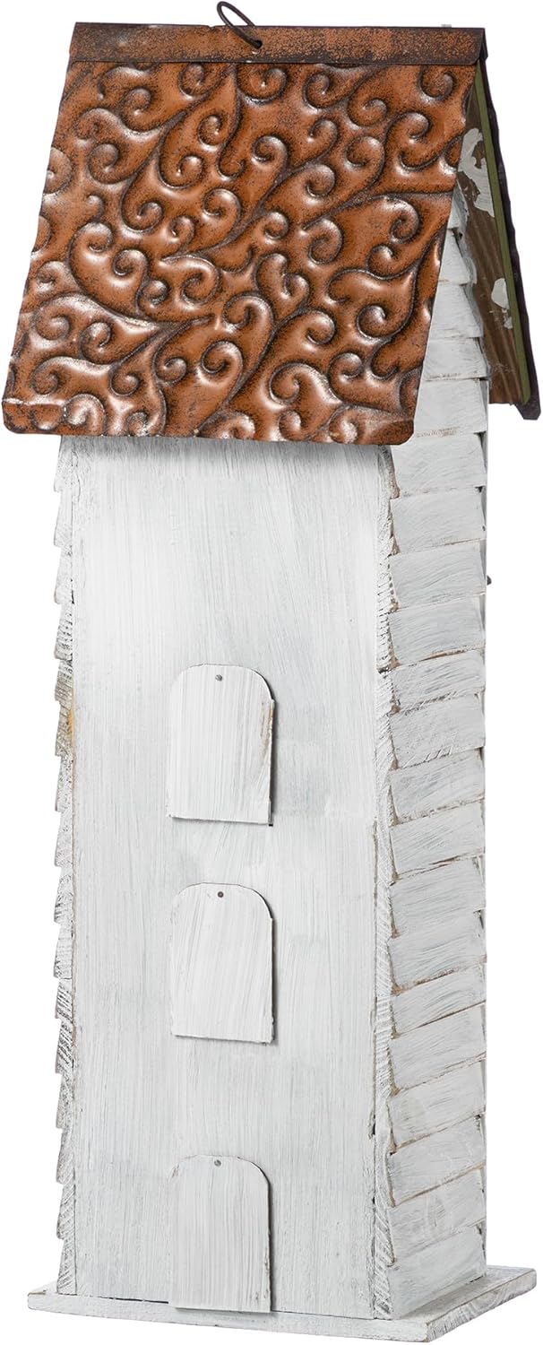 Glitzhome Bird Houses for Outside,Hand Painted Hanging Bird House for Outdoors, 24.25" H Oversized 3-Tiered Villa Decorative Wooden Bird Houses Large Birdhouse for Garden, Washed White