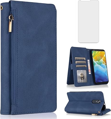 Asuwish Compatible con LG Stylo 4 - Funda tipo cartera con cierre de cremallera de piel retro, tarjetero y soporte para tarjetas Stylo4 Plus