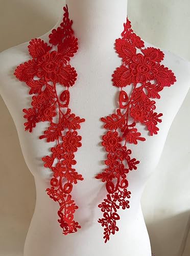 Miniatura 8 de 2 pares de apliques de bordado para boda, encaje floral, adornos para decoración (rojo E)