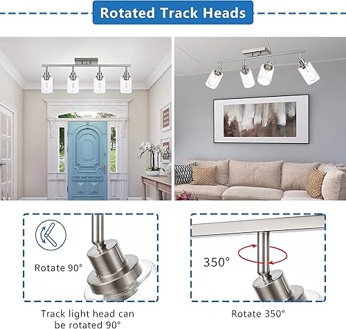 Miniatura 2 de MELUCEE Kit de iluminación de riel de 4 luces, accesorios de iluminación de tocador de baño, lámpara de techo de níquel cepillado para pasillo,