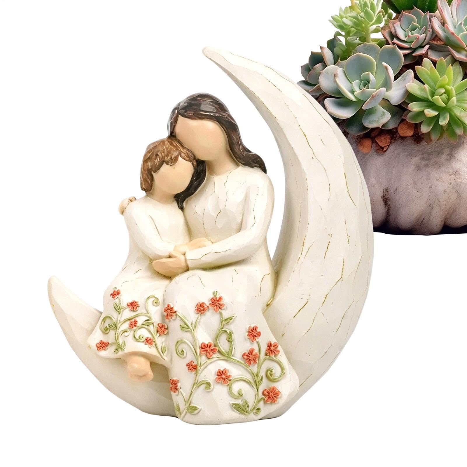 Figurine maman et fille en résine design sans visage pour decoration de maison