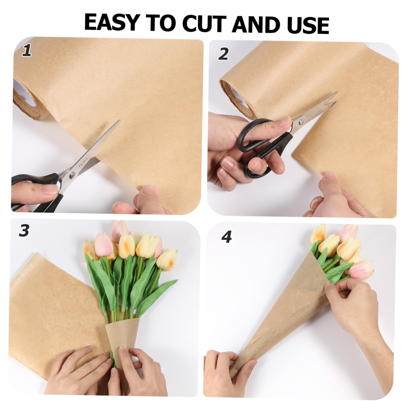 CTIRCHIU Braunes Kraftpapier Packpapier Rolle Reißfest Vielseitig Einsetzbar Blumenstrauß Geschenkverpackung DIY Verpackungspapier Natürliche Braune Farbe