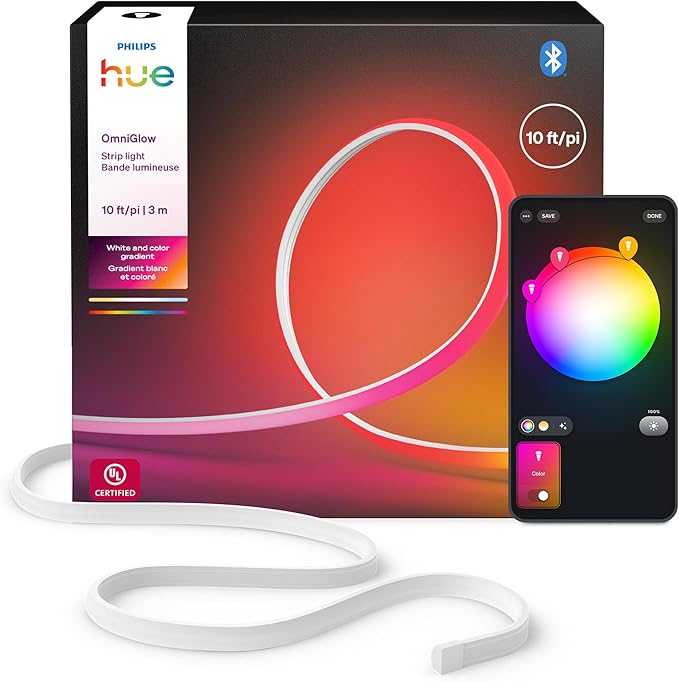 Philips Hue OmniGlow 9.8-Foot Micro LED Strip Light, 2700 lm, Vibrant Color and Ambiance, Flexible Indoor Lighting, Uniform Light, Cuttable, App and Voice Control
