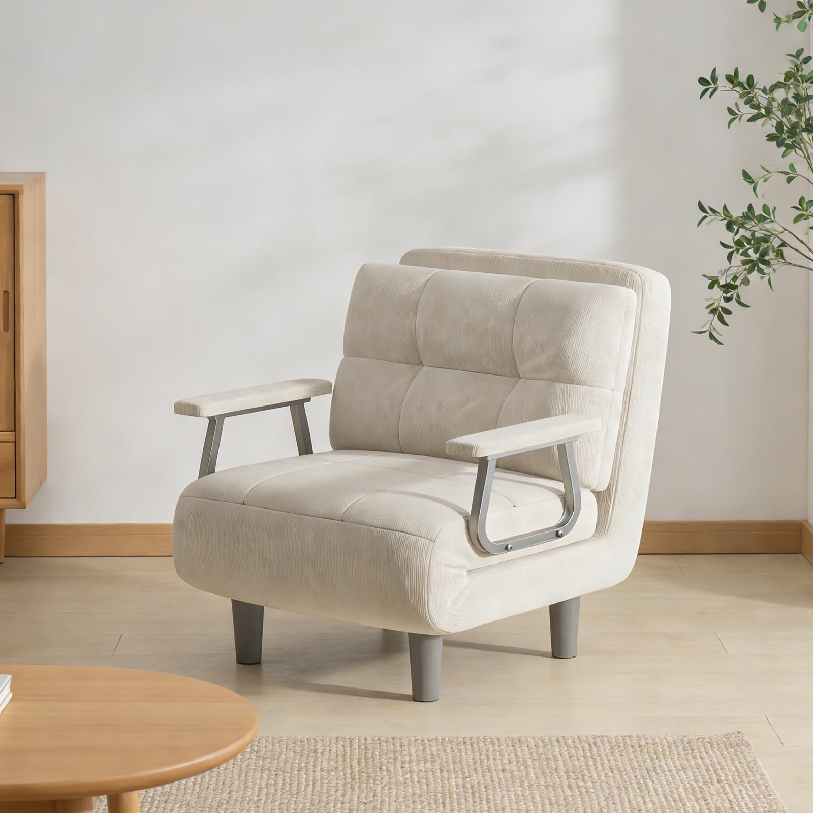 Fabulcozy Poltrona letto 3 in 1 con funzione letto, schienale regolabile a 5 angoli, divano singolo con braccioli, divano pieghevole futon, letto per gli ospiti per soggiorno, camera da letto