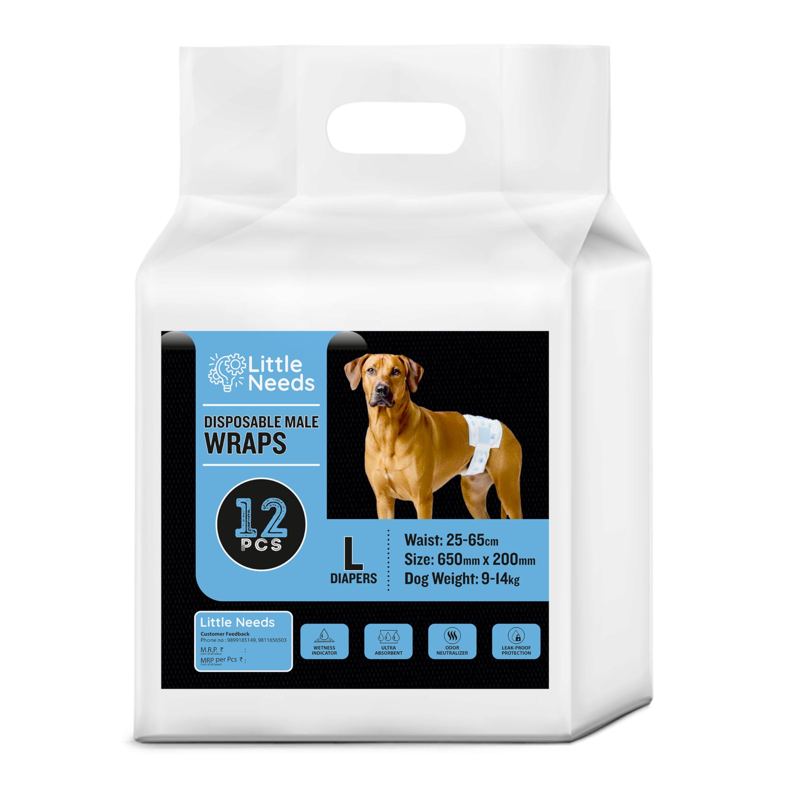 Disposable Male Dog Diapers (12 Pcs, Large) | Leak-Proof & Ultra-Absorbent Dog Nappy Pants | Sanitary Cotton Wrap for Daily Use, Training & Travel-image-42