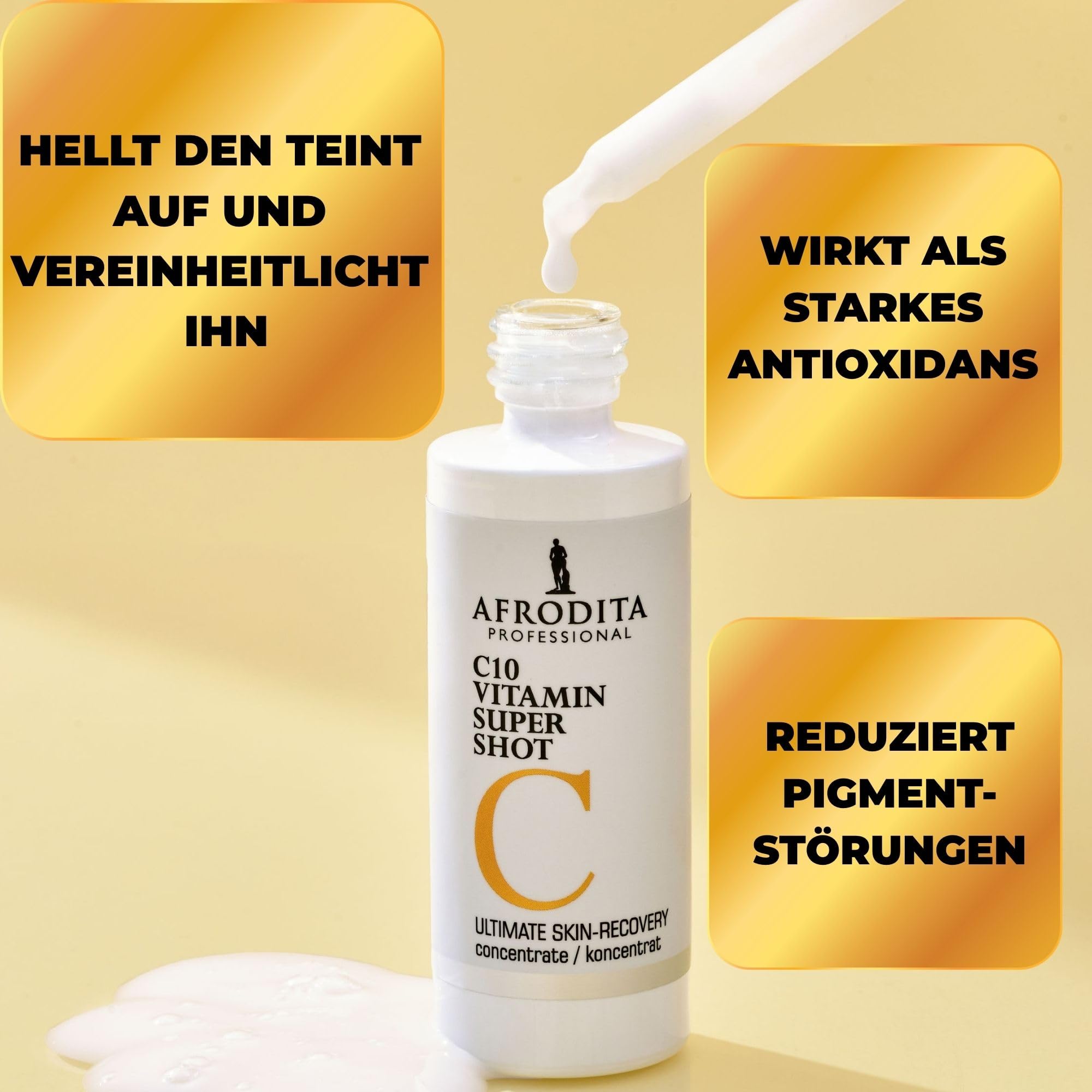 Afrodita Professional C10 Vitamin Super Shot Serum | 10% stabilisiertes Vitamin C Gesichtsserum gegen Pigmentflecken | Aufhellendes Anti-Aging Serum mit Glow-Effekt für alle Hauttypen 30 ml