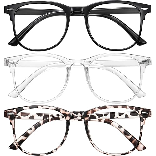 Okany 3 Pack Blue Light Blocking Glasses for Women Men, Round Computer Glasses Anti Eye Strain/UV/Glare Gaming Glasses