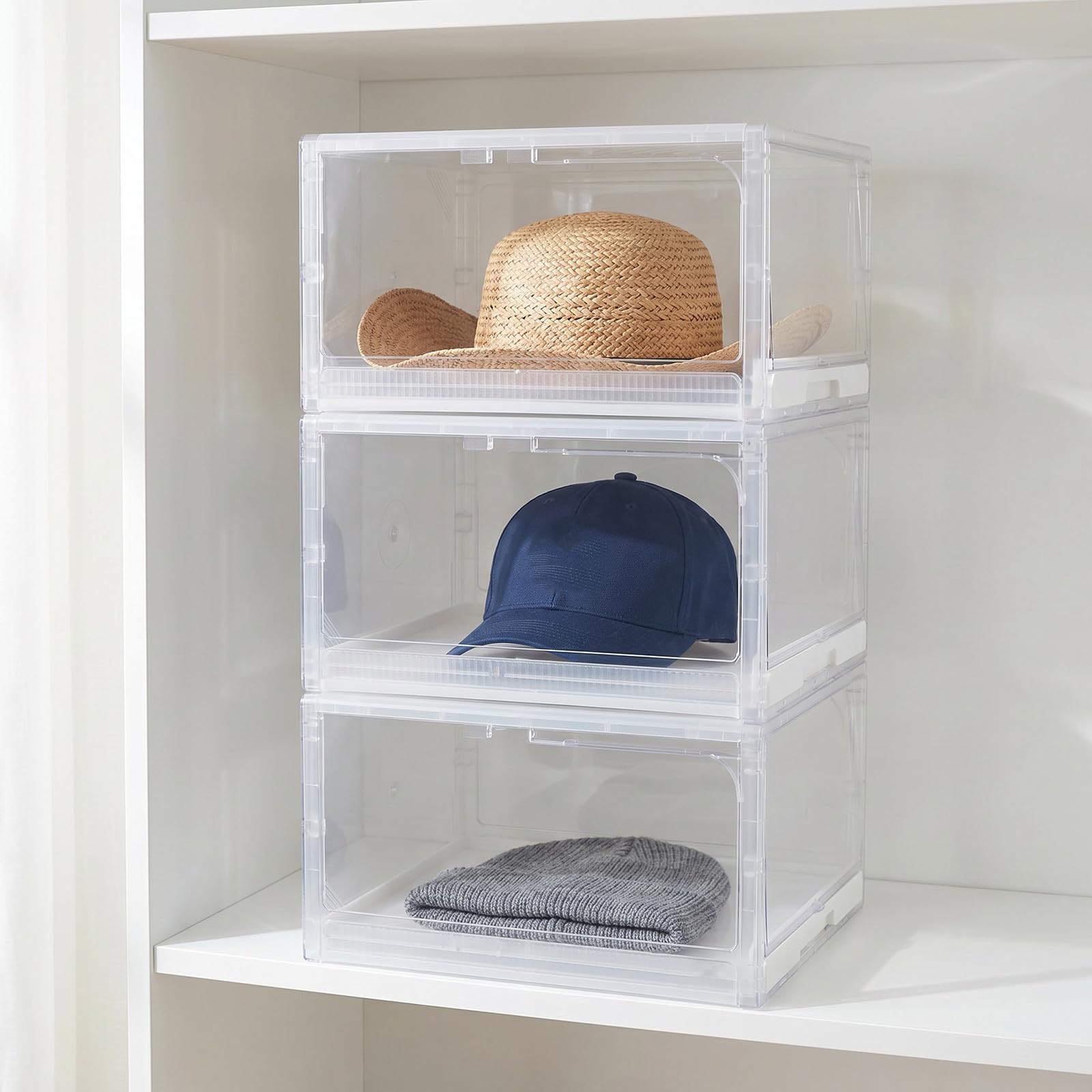ibasenice Scatola per Cappelli Design Rettangolare con Cassetto Estraibile Trasparente in Pp 27x21x37cm, Antipolvere, Visibilità per Organizzazione in Interno