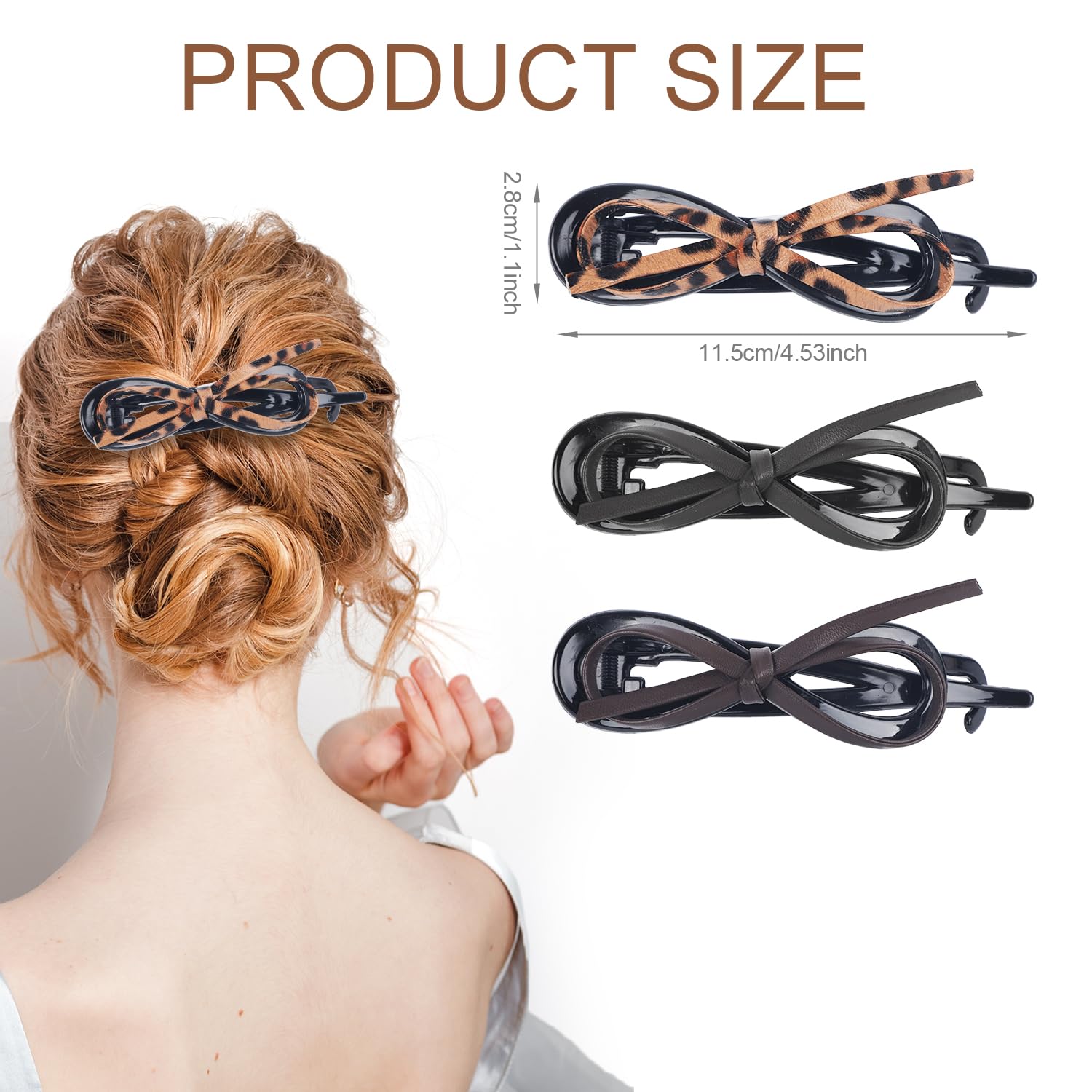 3pcs Bow Hair Clips for Women Elegant ABS Material Bow Claw Clips Anti-Slip Twist Bow Clips 3 Colors Flat Bow Claw Clips for Hairstyle - Image 2