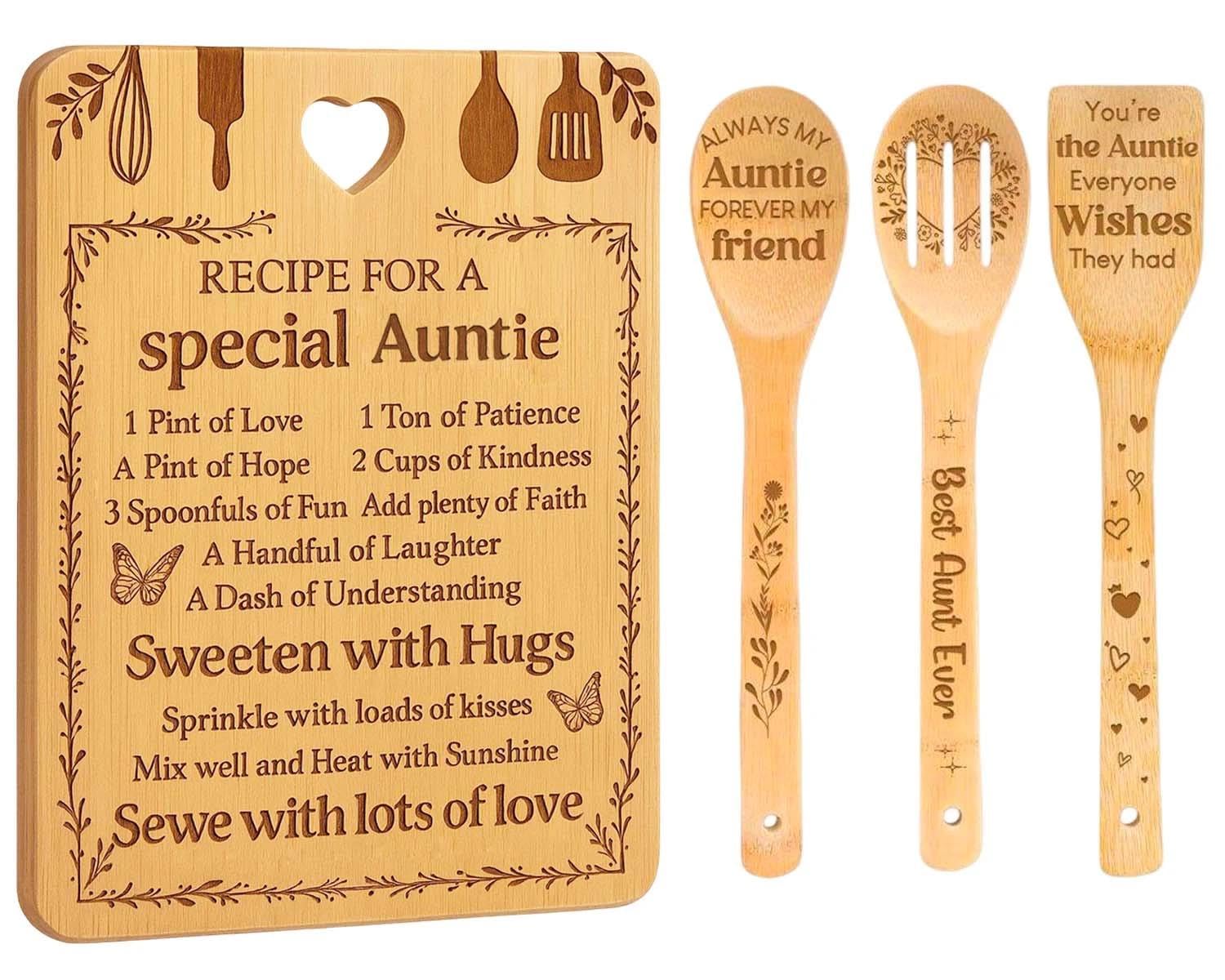 Gifts for Auntie - Birthday Gift for Auntie from Nephew Niece, Handmade Bamboo Cutting Chopping Board Set, Unique Aunty Christma Gifts, Creative Kitchen Presents for Best Aunt