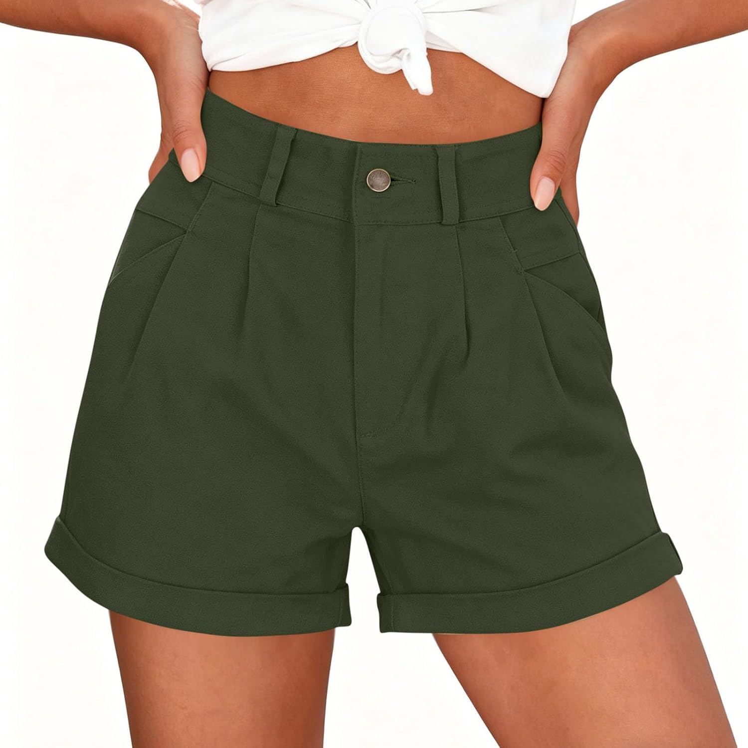 Casual Shorts for Womens High Waisted Button Zipper Summer Beach Outfits Loose Fit Short Pants for Travel Wearing