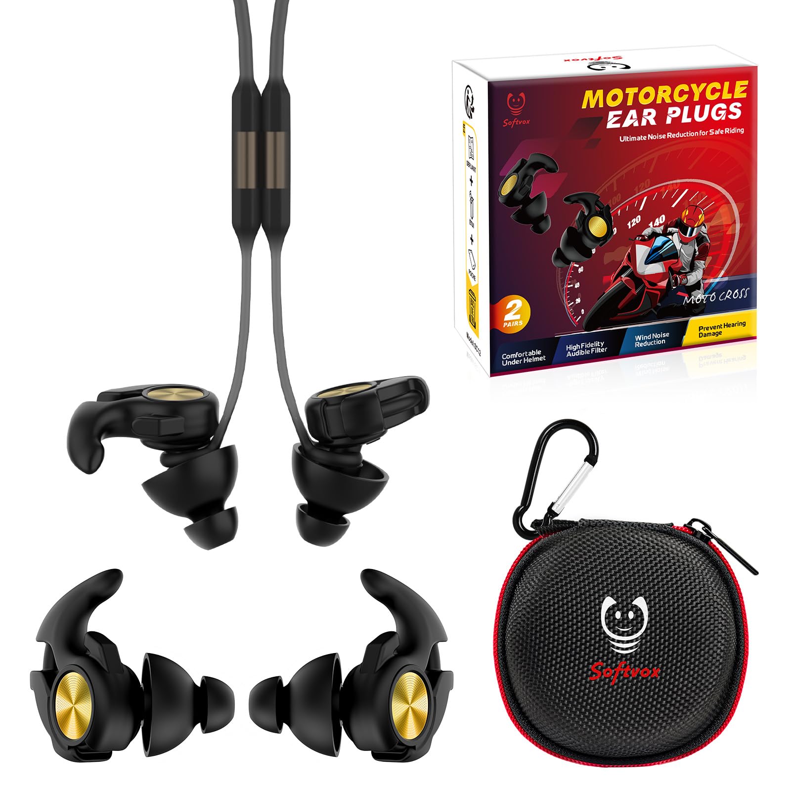 Motorcycle Ear Plugs with Lanyard, Wind Noise Reduction Keep Comms Clear & Comfort Under Helmet, Reusable Earplugs for Motor, Motorbike, Touring, Racing, Riding