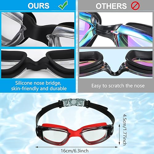 Miniatura 3 de Flutesan Paquete de 6 gafas de natación para adultos y niños, anti niebla, con tapones para los oídos, clip para la nariz, sin fugas, protección