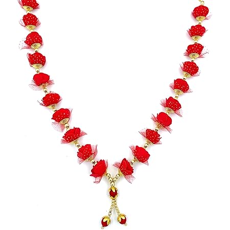 Grande Ghirlanda Di Fiori Artificiali Rossa Per Decorazione Pooja E Tempio: Mala Haar, 50,8 Cm - 4