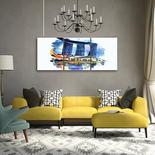 Miniatura 2 de Lienzo decorativo para pared, listo para colgar, estampado de acuarela pintado a mano de Singapur Marina Bay Sands, pósteres, impresiones artísticas