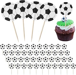48 PCS Soccer Ball Cupcake Toppers Football Cake Toppers, Food Toothpicks Soccer Party Decorations for Kids Sport Balls Th...