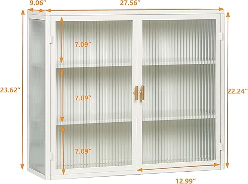 Miniatura 2 de Armario de pared de doble puerta de vidrio estilo retro con estantes desmontables para oficina, comedor, sala de estar, cocina y baño, color blanco
