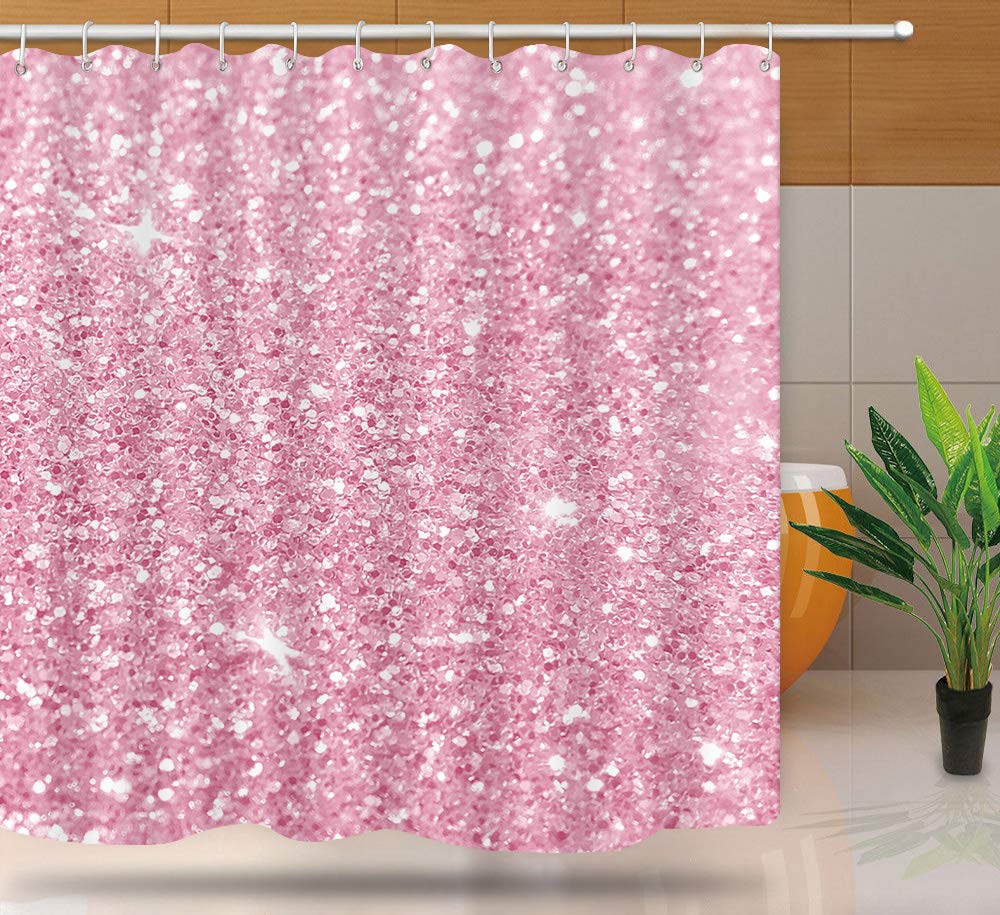 NTETSN Pink Bokeh Glitter Shower Curtain, Blur Light Effect Texture Particles (Not Sparkle) Bath Curtain, Solid Color Washable Upgrade Fabric Shower
