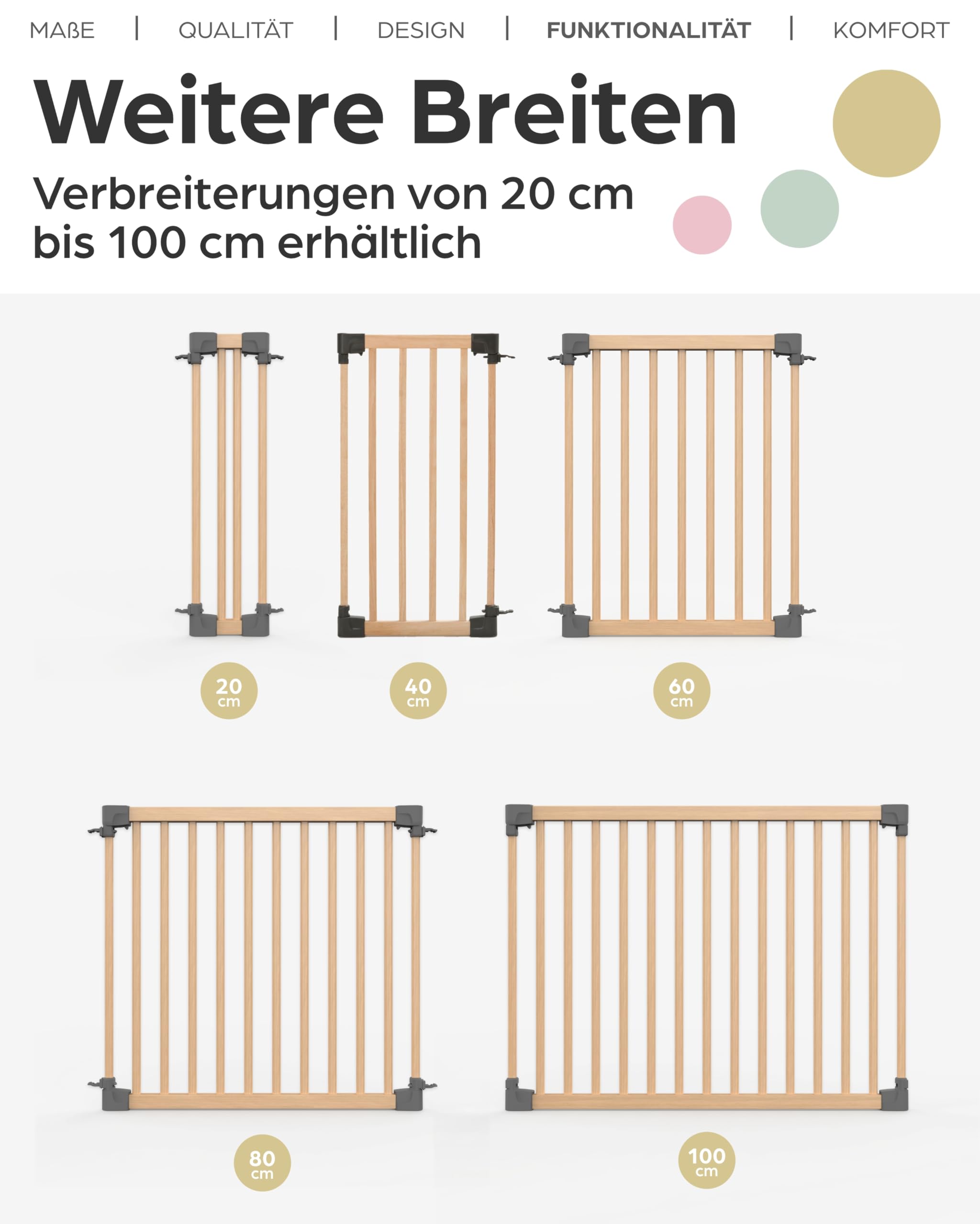 Geuther 2769 Rallonge pour barrière de sécurité Yoko rallonge de 40 cm - 160 cm éléments de rallonge barrière de sécurité barrière de porte sans percer connecteur naturel