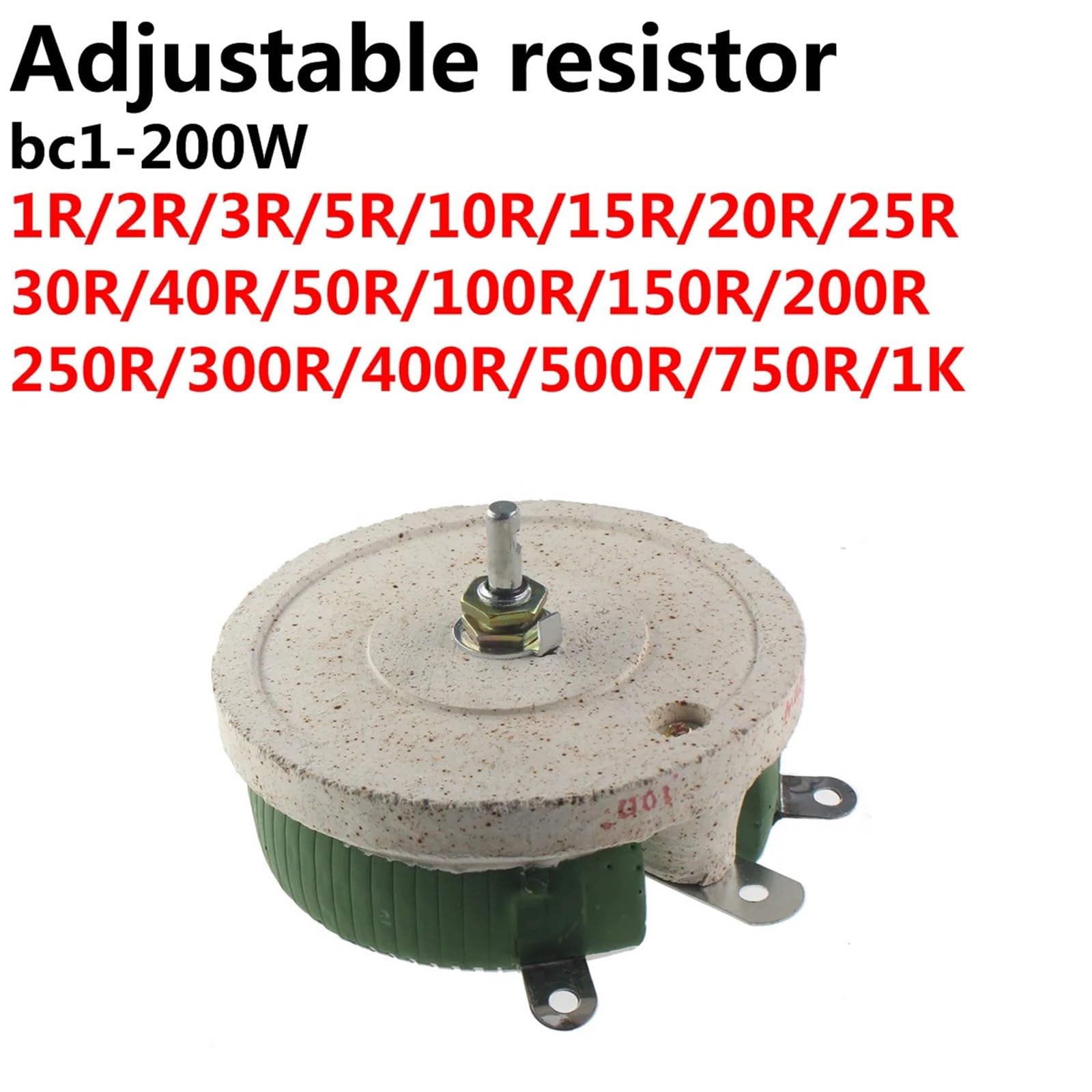 Reostato ad alta potenza BC1 da 200 W, avvolgimento a filo variabile, forma a disco, resistenza regolabile scorrevole 1R 2R 3R 5R 10R 15R 20R 25R 30R 4, 1 pz.(30R)