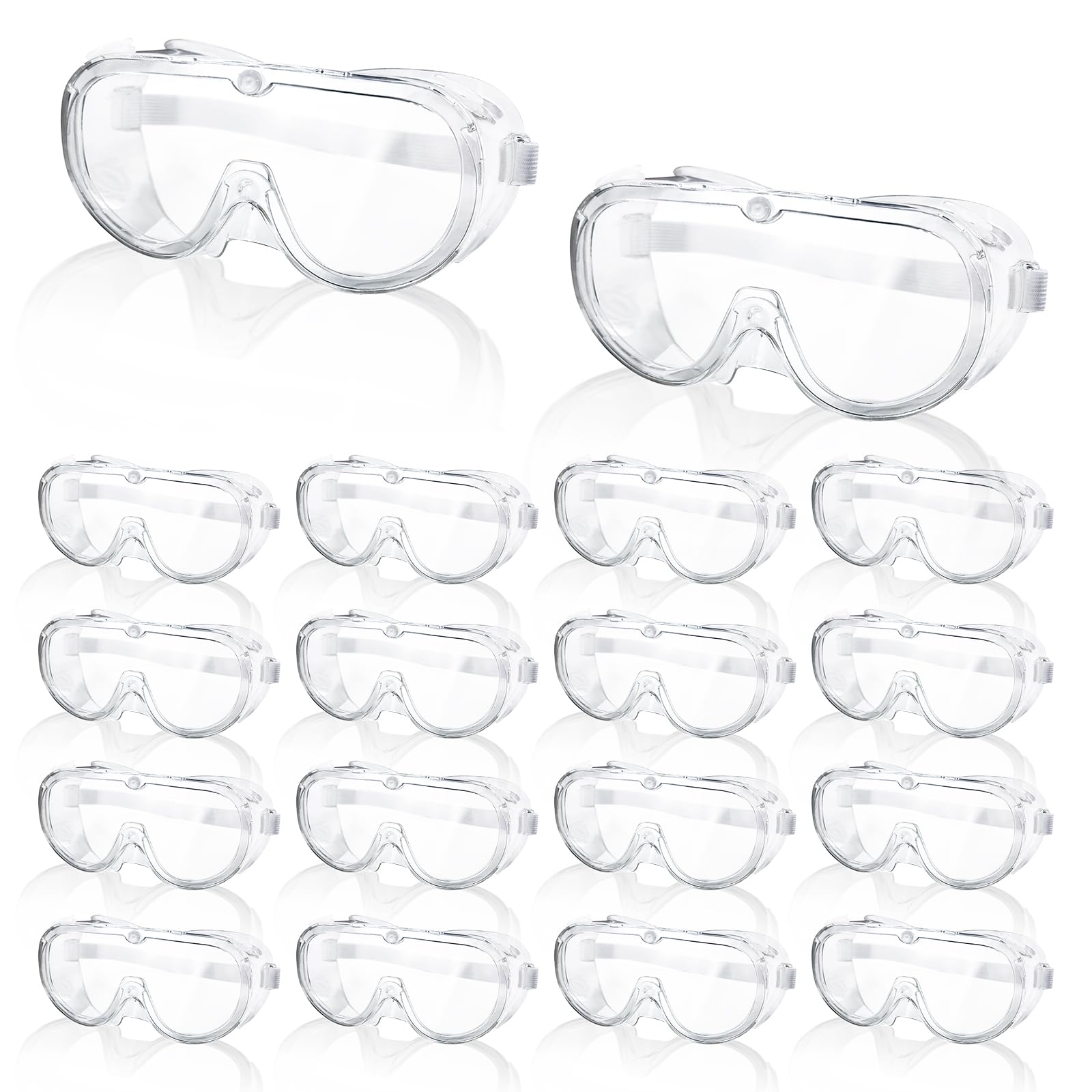 Ayearparty 30 Pack Clear Protective Safety Goggles Lab Goggles Over Glasses Anti Fog Lightweight Eye Protection Goggles for Men Women