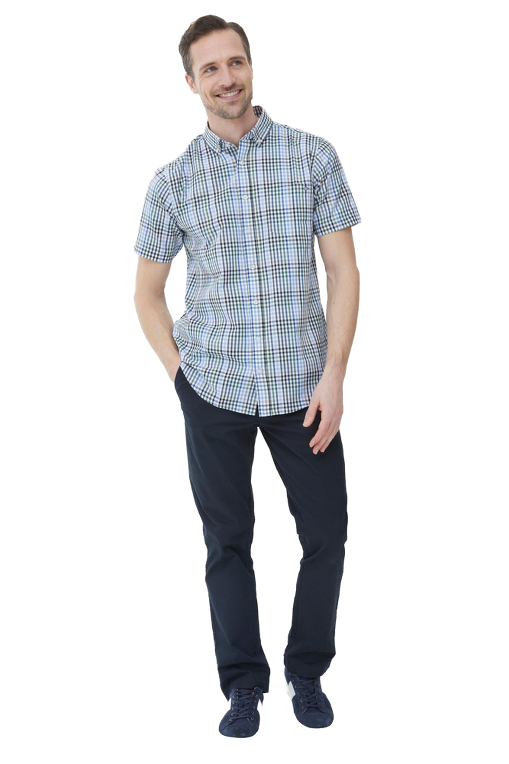 MaineMen's Short Sleeve Highlight Check Shirt L Blue