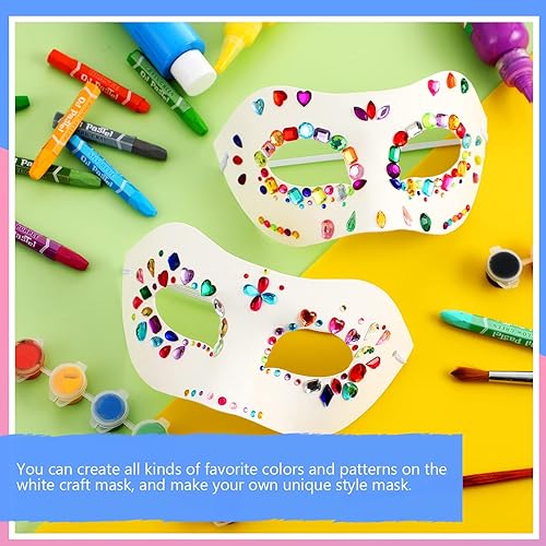 Miniatura 3 de Leyndo Máscara de papel maché, máscaras blancas para mascarada y calcomanías de gemas para manualidades, Mardi Gras, Halloween, fiesta de cosplay