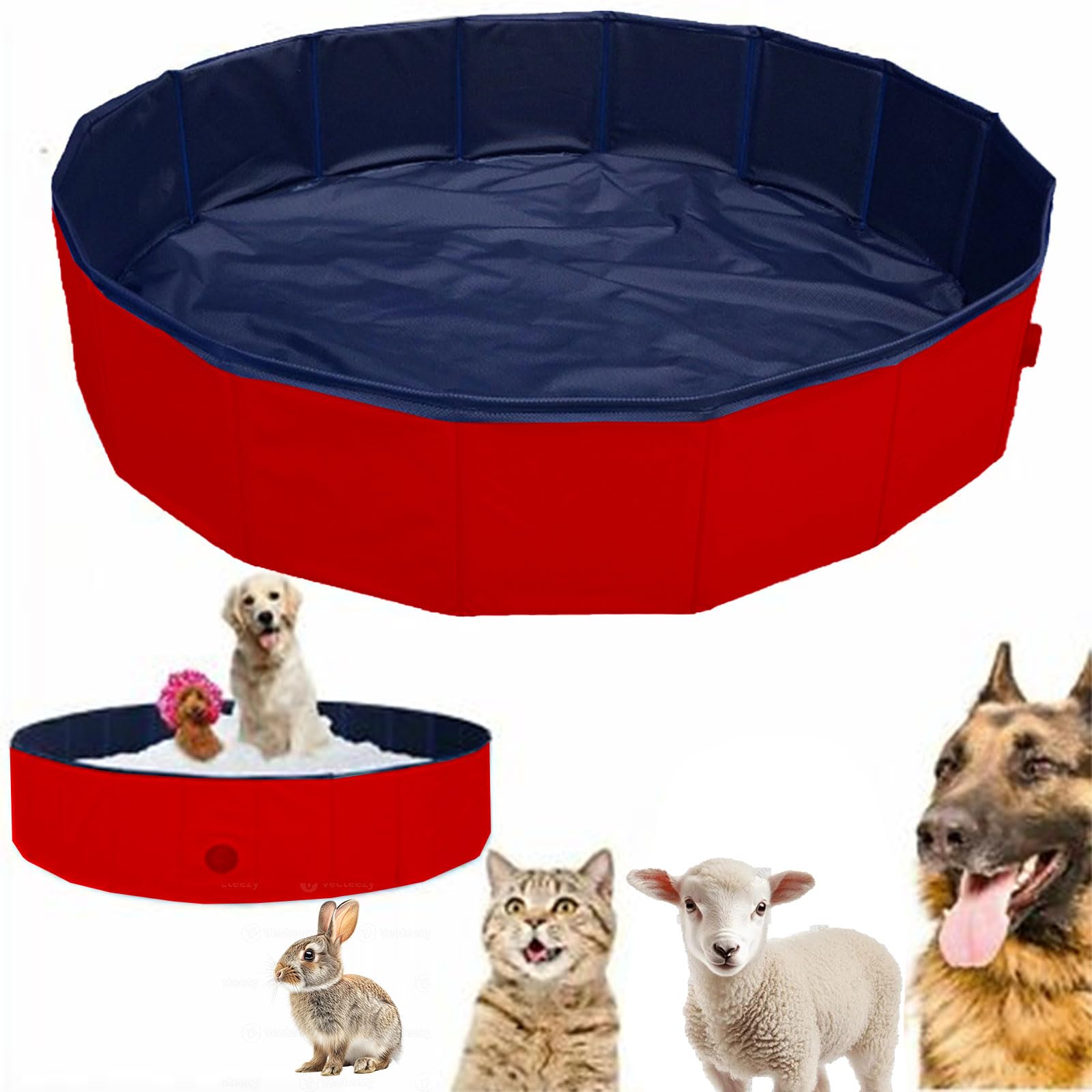 Faltbare Hundepool,Hundeplanschbecken,60x20cm Schwimmbecken,Haustier Schwimmbecken,rutschfest Tragbar PVC Swimmingpool,Rot
