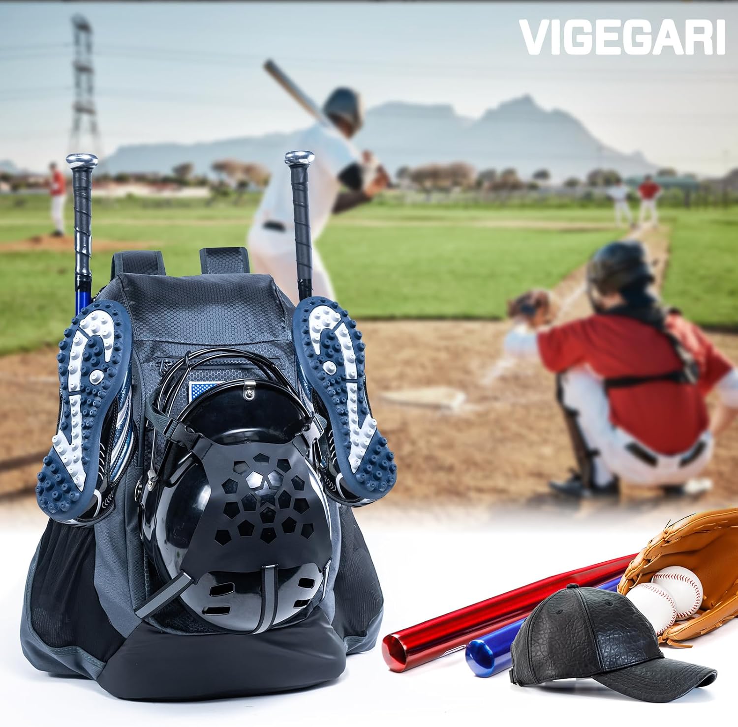| Baseball Bag Softball Bat Bag, Double-layer Baseball Backpack Adult with Gear Klip To Hold Baseball Glove, Baseball Essential Gear, Youth Baseball Bag for Boys, Girls, Baseball Accessories