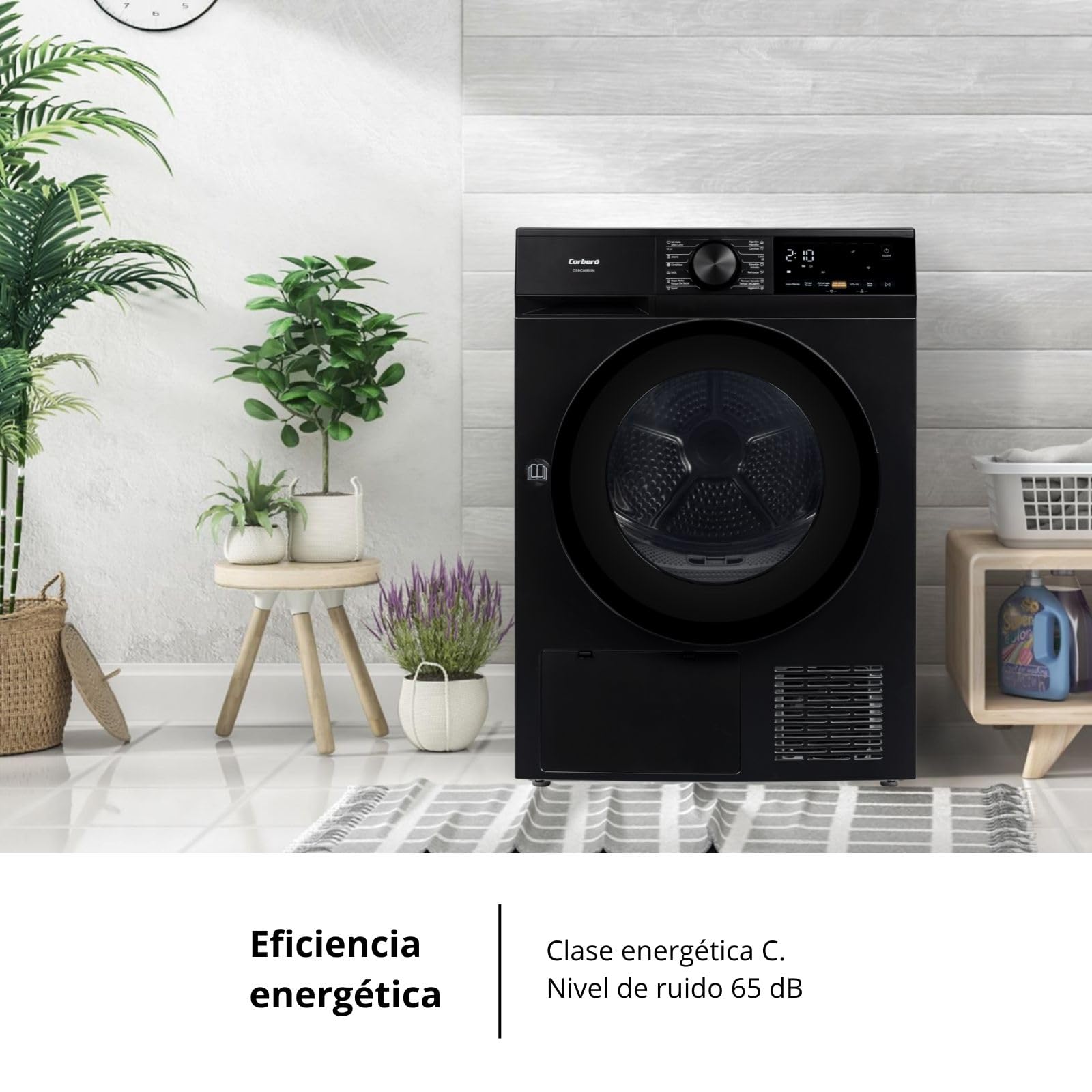 Corberó - Secadora Bomba de Calor Excellence | CSBCM850N | 8 kg | 84,5 x 60 x 59,5 cm | Motor Inverter | 5 Niveles de Secado | Purificación Luz UV | Tambor Inox | 65 dB | Negro | Clase C