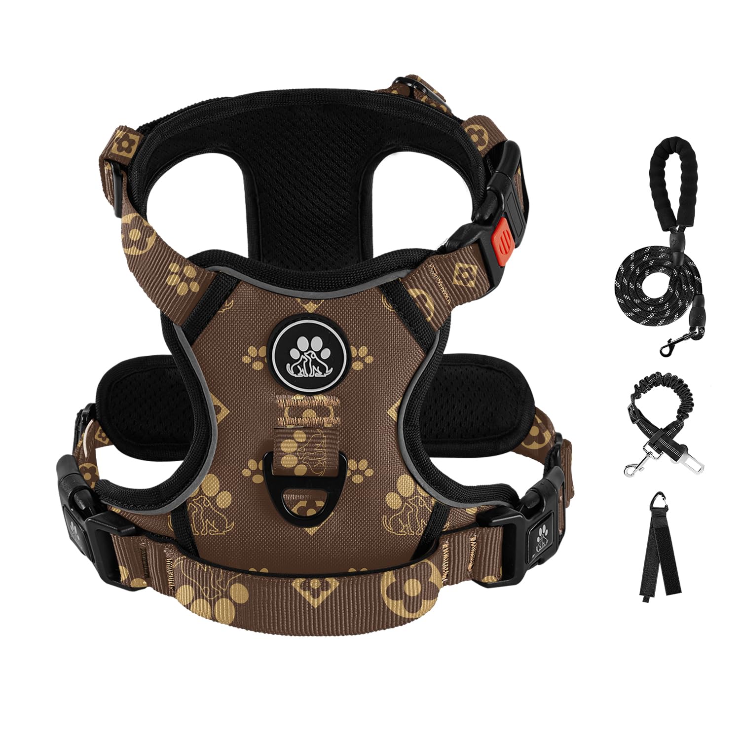 IVY&LANE Arnés sin tirones con correa para perro, chaleco reflectante sin estrangulamiento para mascotas, arnés ajustable Oxford de chaleco con asa de fácil control para perros pequeños (marrón
