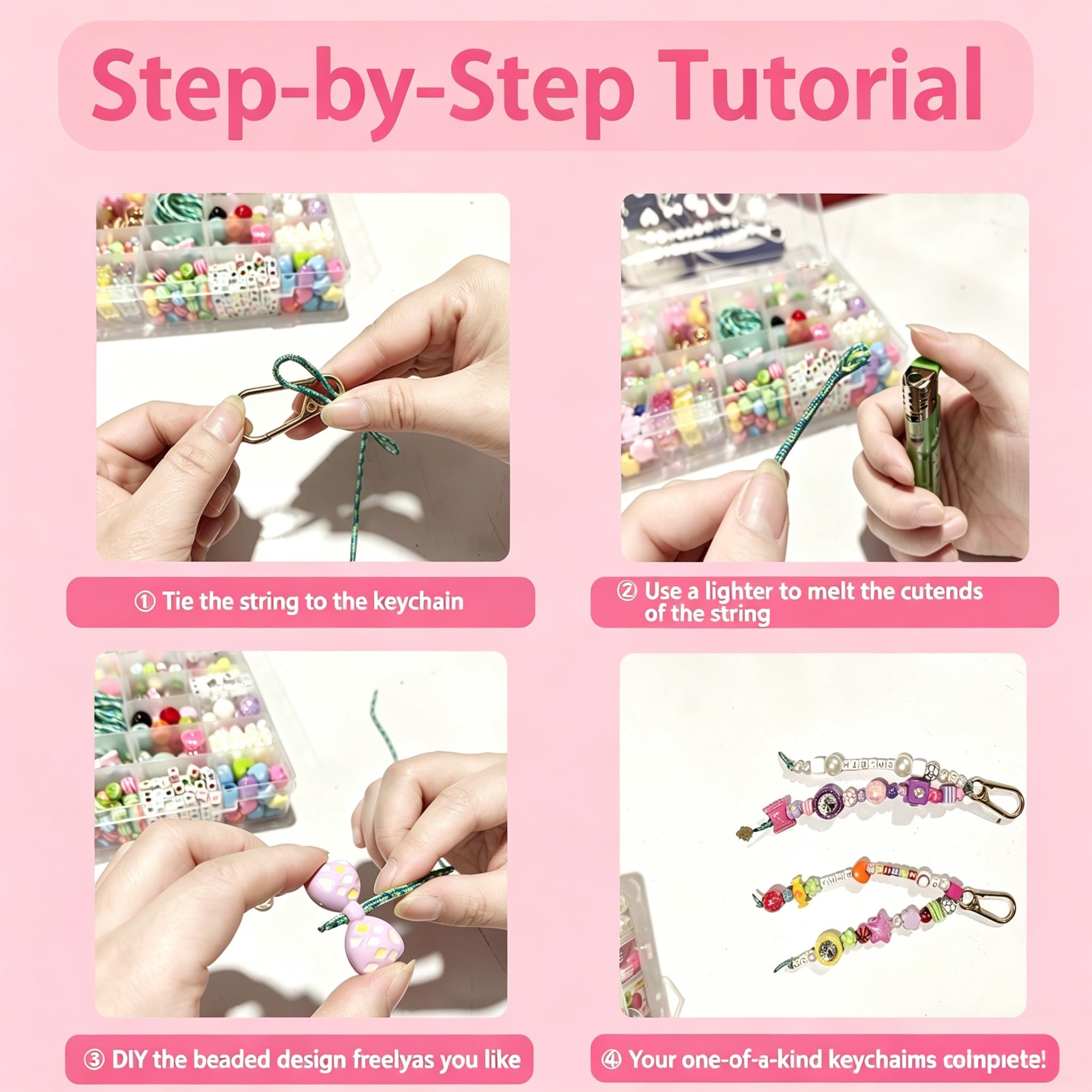 ZZM Story DIY Taschenanhänger-Set für 12 Charms, Schlüsselanhänger-Schmuckherstellungs-Set mit großen Perlen, personalisiertes Namensbeutel-Bastelset für Damen, Mädchen, Erwachsene