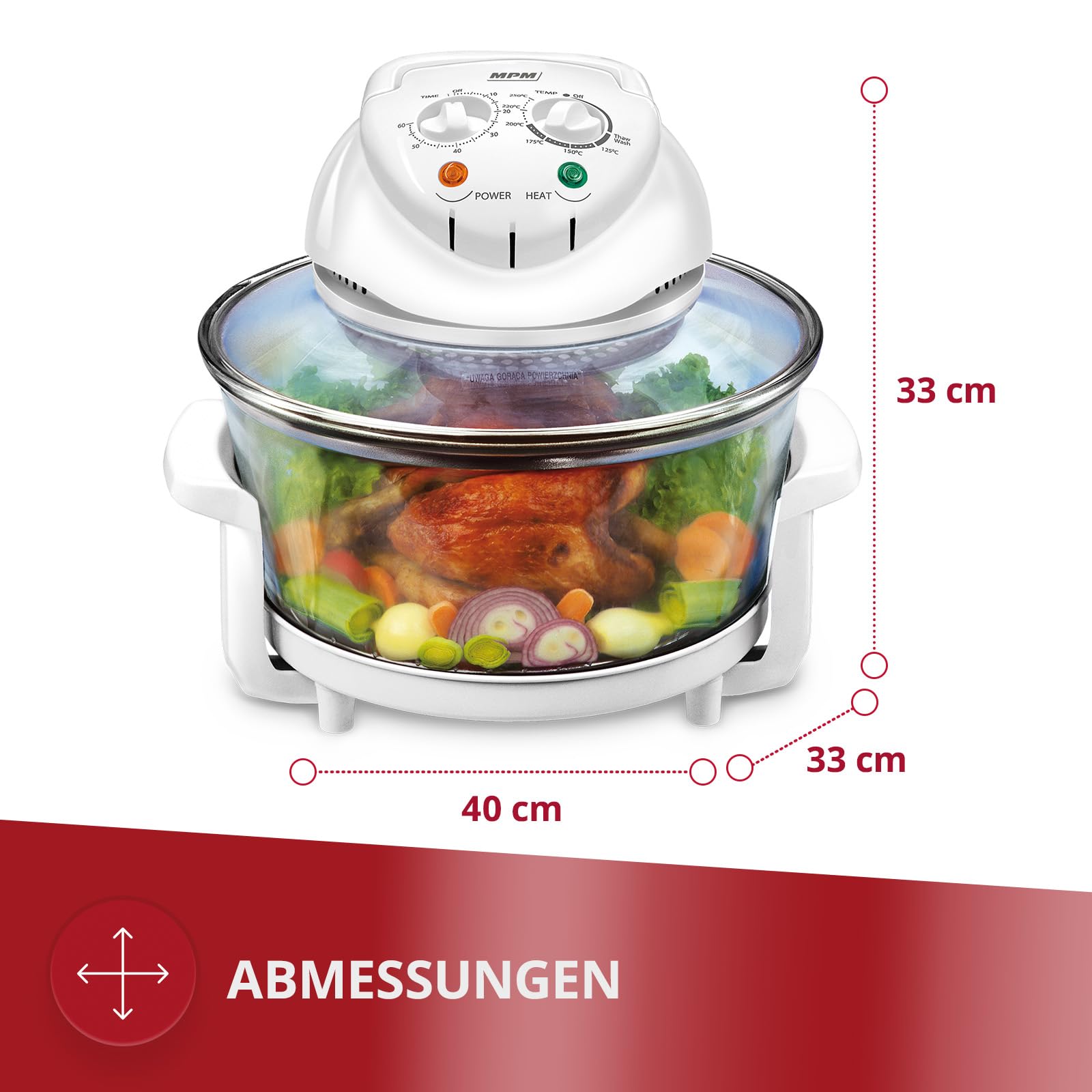 MPM MKO-02 Four à Convection Combi Grill Multifonction Halogène, 11 Litres, Température Réglable jusqu'à 250°C, Minuterie 60 minutes, 1400W