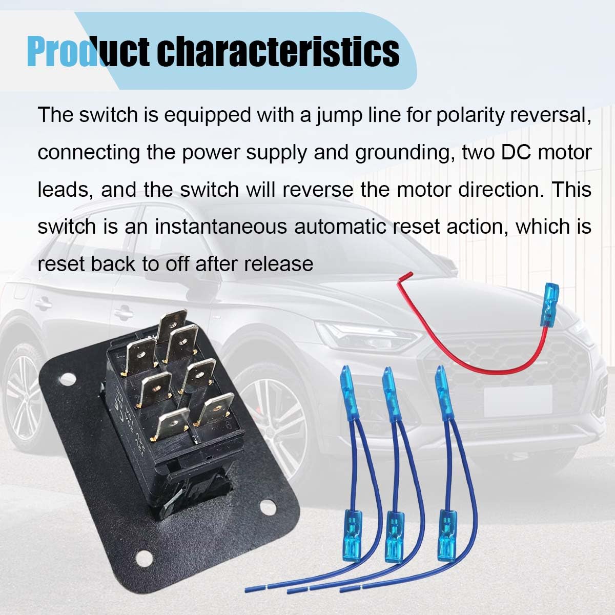 Interruttore a bilanciere momentaneo a polarità 20 A 12 V CC – interruttore DPDT a 7 pin con LED blu ON Off ON ON ON con cavo a spirale e vite piastra in alluminio – interruttore a levetta verricello