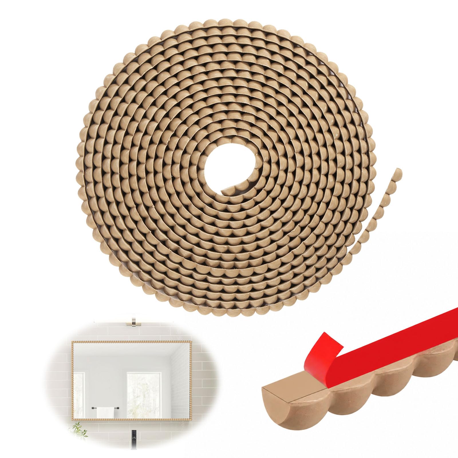 Bobbin Trim Moulding Flexible Moulding Trim PVC Peel and Stick Moulding Self Adhesive Beading Trim for Wall Ceiling Cabinet Worktop Bath and Tile Edge (10mm×5m)