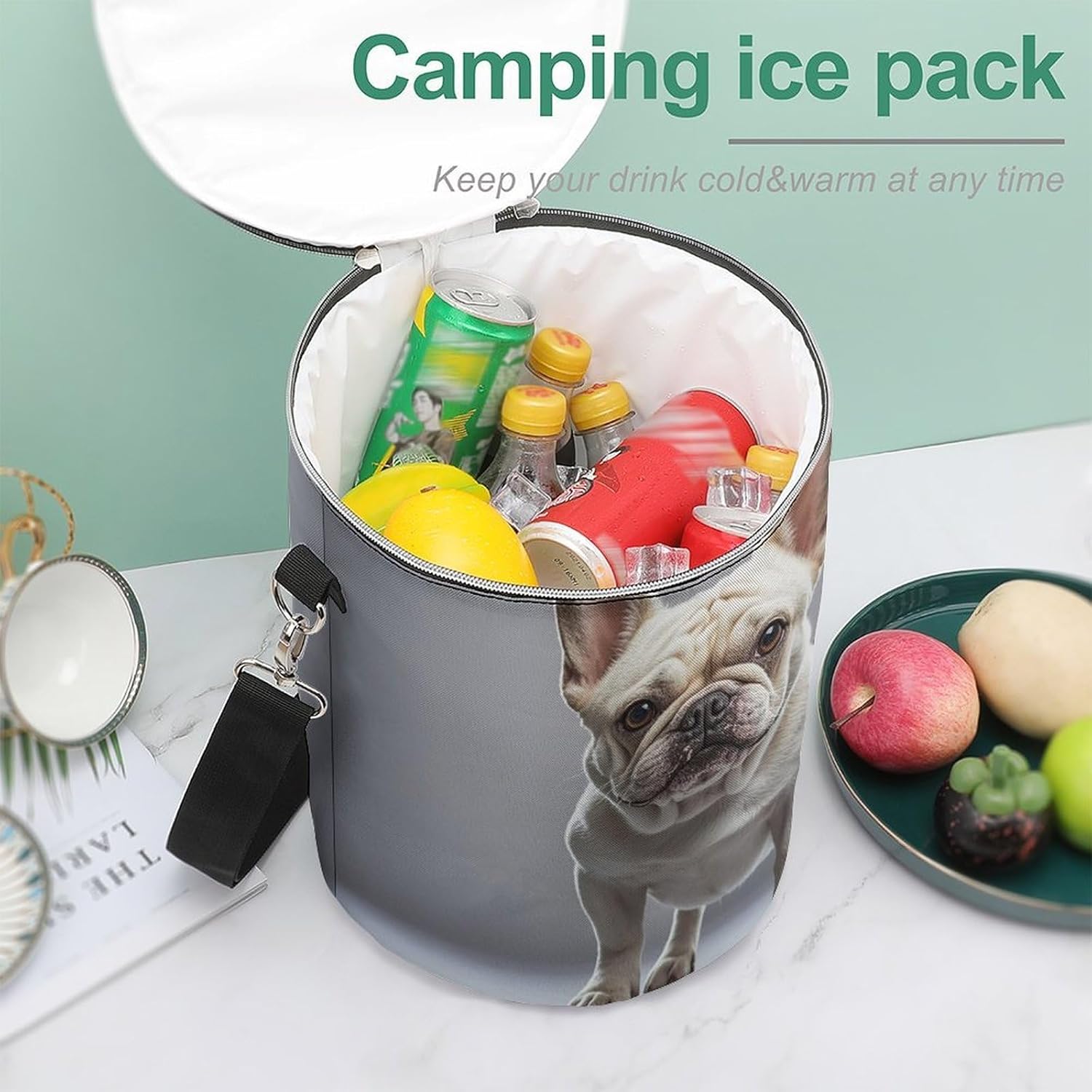 French Bulldog Lunch Bag 15L, Insulated Picnic Basket with Leakproof Design - Large Cooler Tote for Camping, Beach, Hiking & Groceries