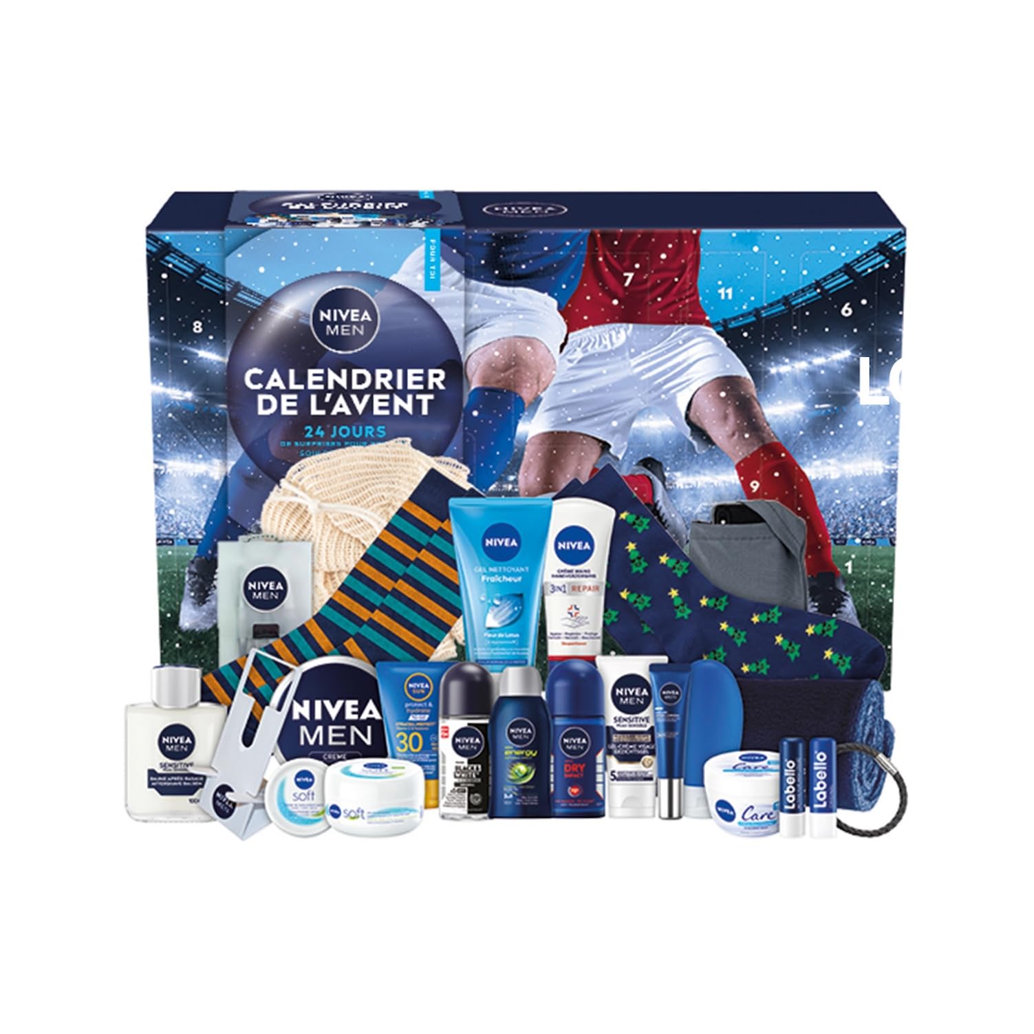 NIVEA MEN - Calendrier de l'Avent Homme Édition 2025 - Coffret Cadeau Beauté - Soins Visage, Corps & Lèvres + Accessoires - 24 Fenêtres Surprises - 1pce