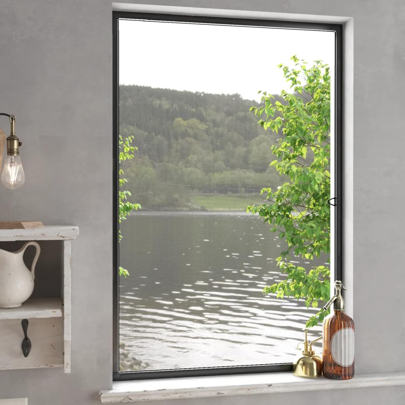 Gecheer Insektenschutzgitter, Aluminiumrahmen mit feinem Fiberglasnetz, Fliegengitter für Fenster anthrazit 90x120 cm, für Wohnräume und Schlafzimmer